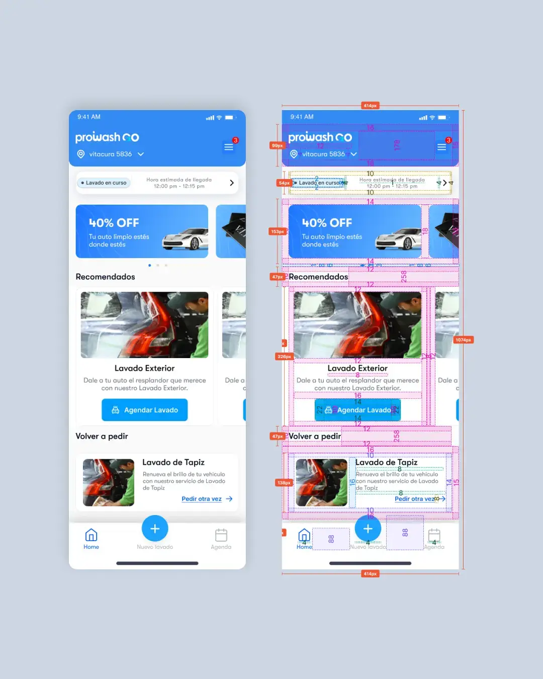 diseno app lavado autos medidas ui